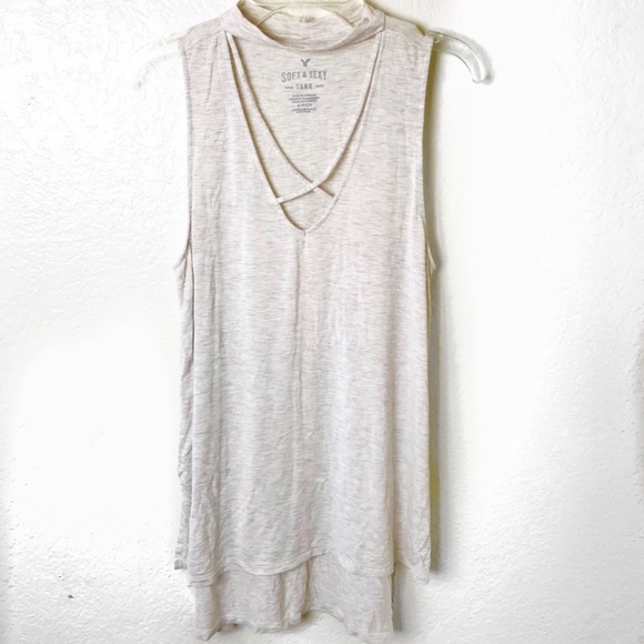 American Eagle Outfitters Tops - American Eagle Heathered Choker Criss Cross Tank